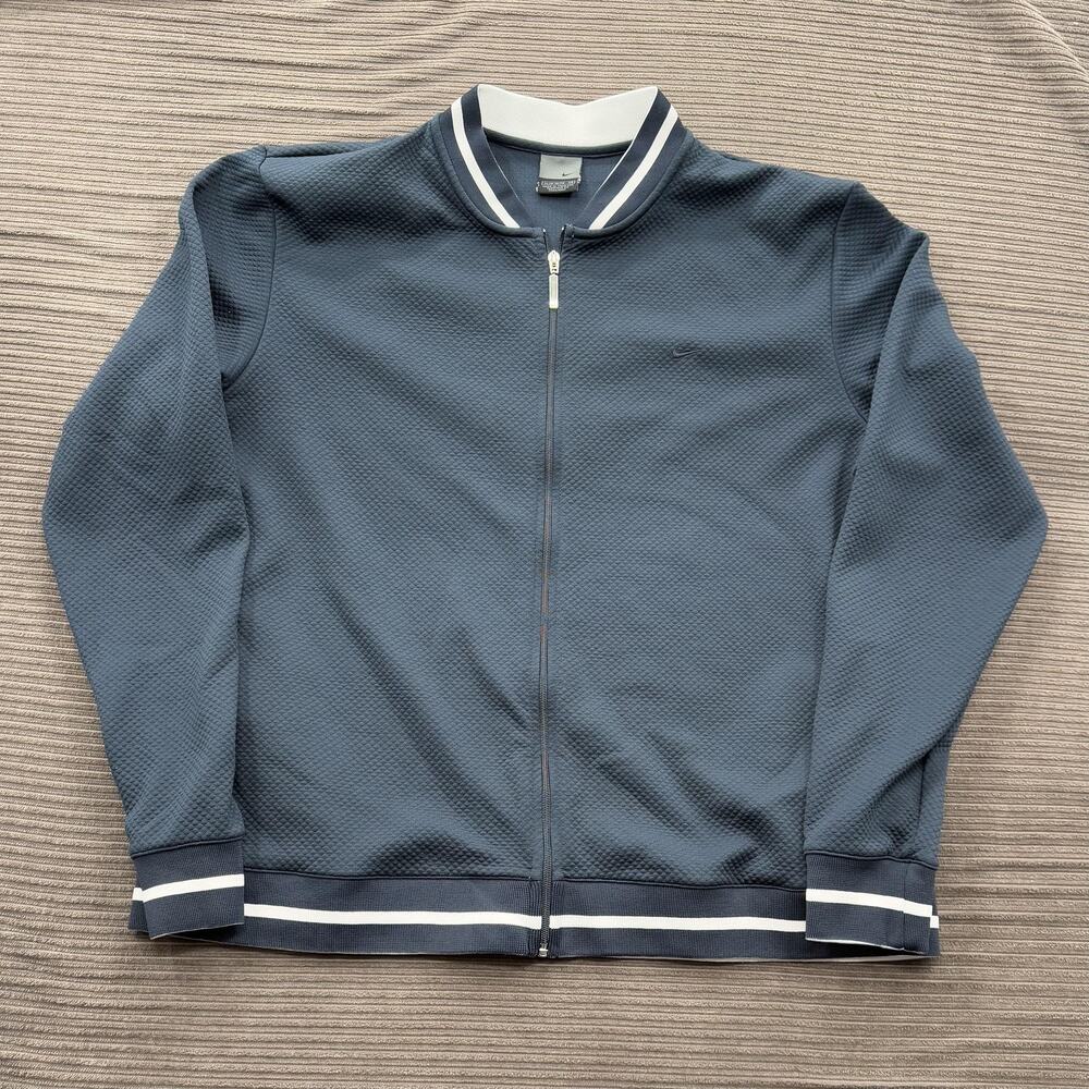 Nike Jacket Women's Extra Large Blue‎ Full Zip Textured Bomber Athletic Striped